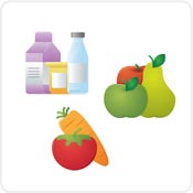 Выбрать и сохранить продукты. Молоко, овощи и фрукты.